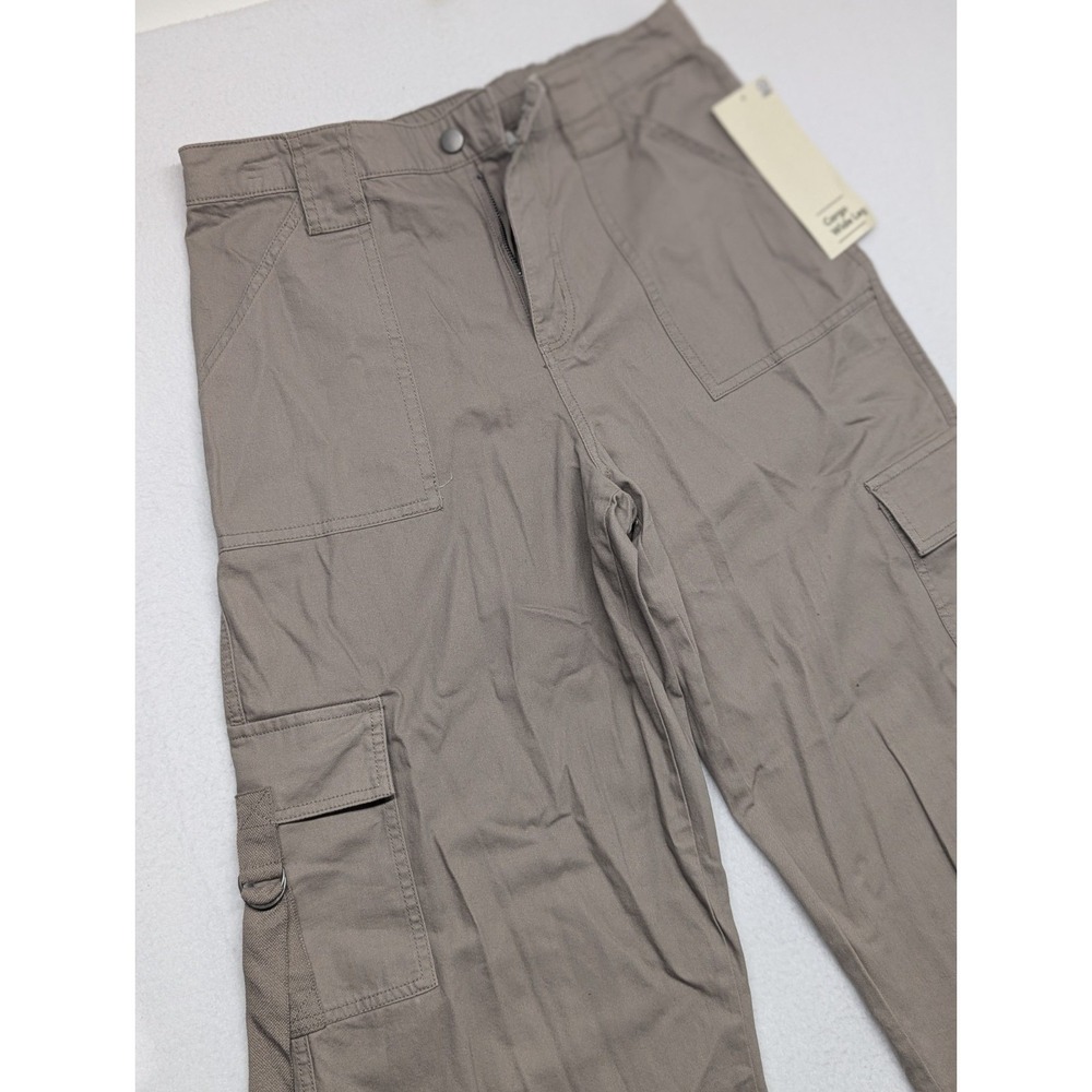 No Boundaries Womens M size 8-10 Pants Beige Cotton Cargo Twill Wide Leg NWT